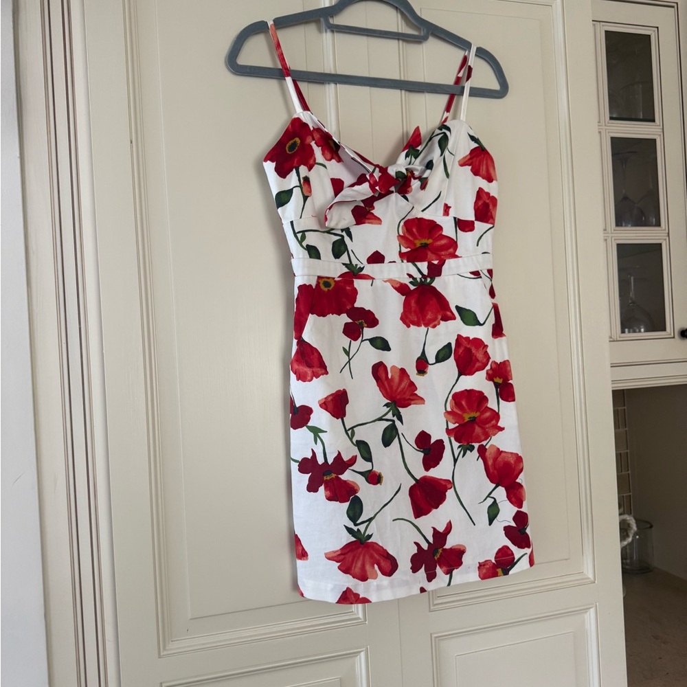 Gianni Bini White Mini Dress with Red Floral Print